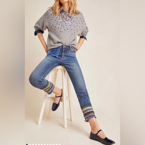 Anthropologie Jeans Women’s 27 Pilcro High-Rise Embroidered Slim Straight Jeans - Picture 1 of 12